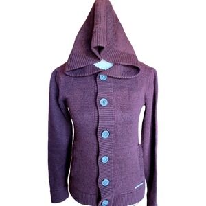 Armani Exchange AX Womens XS Wool Blend Hooded Cardigan Button Sweater Maroon B6